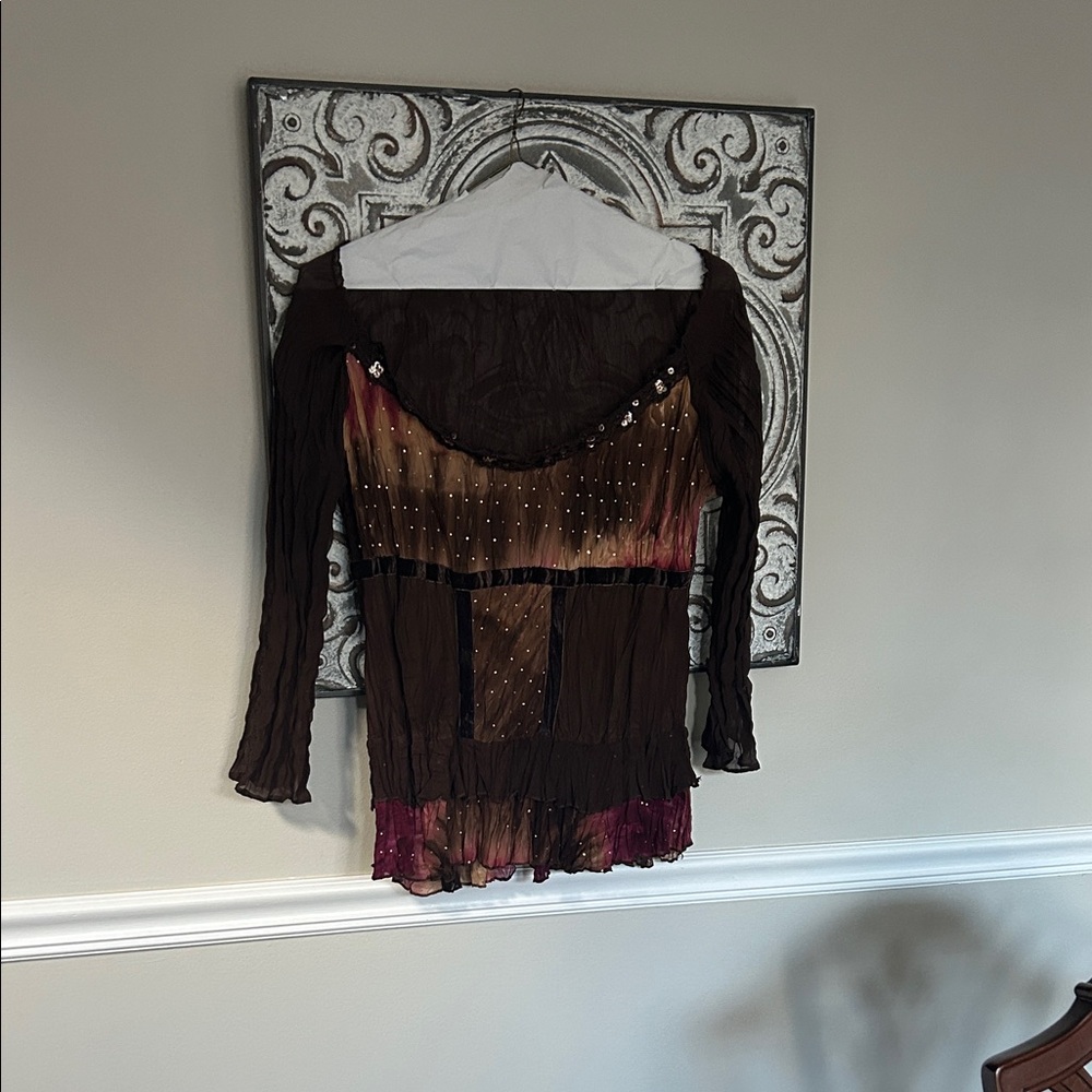 Essentials by Milano Brown and Pink Blouse